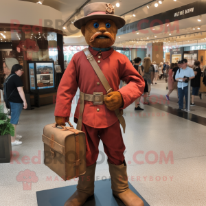 Rust Civil War Soldier mascot costume character dressed with a Button-Up Shirt and Messenger bags