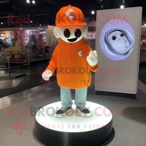 Orange Engagement Ring mascot costume character dressed with a Sweatshirt and Hat pins