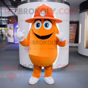 Orange Engagement Ring mascot costume character dressed with a Sweatshirt and Hat pins