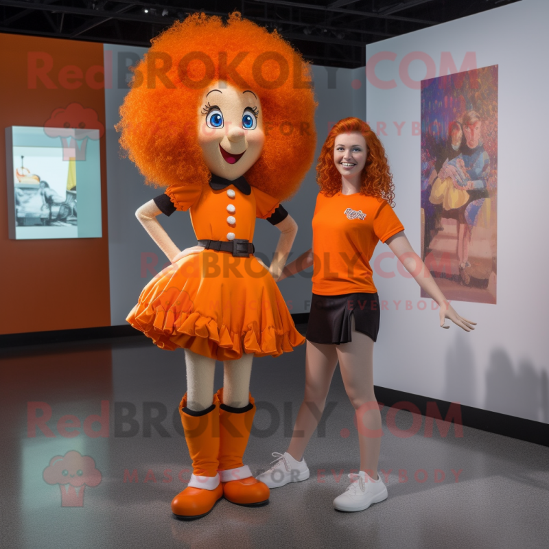 Orange Irish Dancer mascot costume character dressed with a Romper and Hairpins Orange Irish Dancer mascot costume character dressed with a Romper and Hairpins
