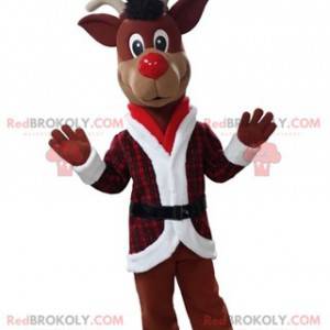 Mascote de rena de Natal em roupa vermelha e branca -