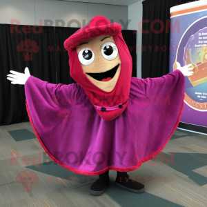 Magenta Pizza Slice mascot costume character dressed with a A-Line Dress and Shawl pins