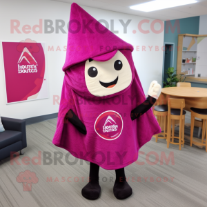Magenta Pizza Slice mascot costume character dressed with a A-Line Dress and Shawl pins
