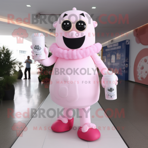 Pink Bottle Of Milk mascot costume character dressed with a Romper and Bracelets