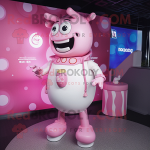 Pink Bottle Of Milk mascot costume character dressed with a Romper and Bracelets