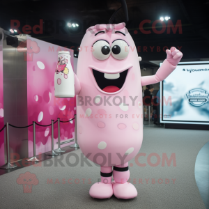 Pink Bottle Of Milk mascot costume character dressed with a Romper and Bracelets