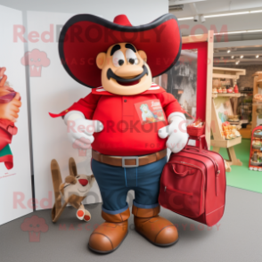 Red Fajitas mascot costume character dressed with a Rugby Shirt and Handbags