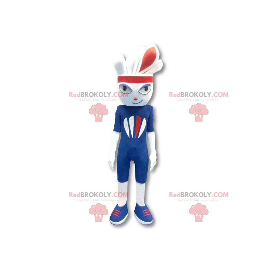 White sports rabbit mascot dressed in blue - Redbrokoly.com White sports rabbit mascot dressed in blue - Redbrokoly.com