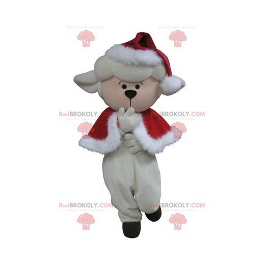 White sheep mascot in Christmas outfit - Redbrokoly.com