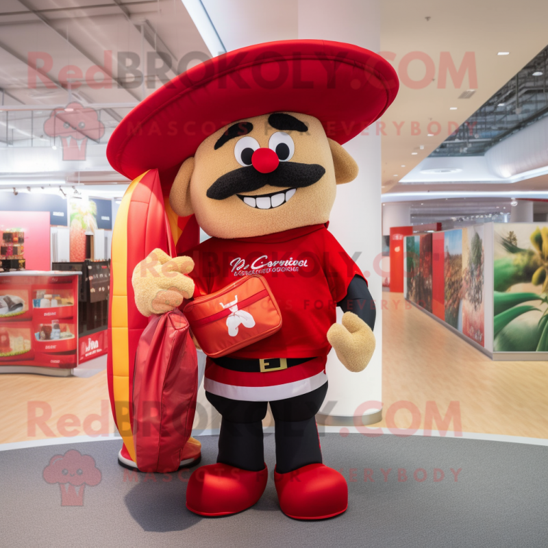 Red Fajitas mascot costume character dressed with a Rugby Shirt and Handbags Red Fajitas mascot costume character dressed with a Rugby Shirt and Handbags