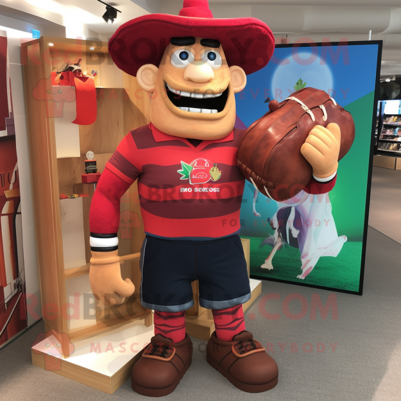 Red Fajitas mascot costume character dressed with a Rugby Shirt and Handbags Red Fajitas mascot costume character dressed with a Rugby Shirt and Handbags