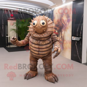 Brown Trilobite mascot costume character dressed with a Suit and Bracelets