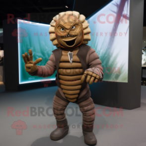 Brown Trilobite mascot costume character dressed with a Suit and Bracelets