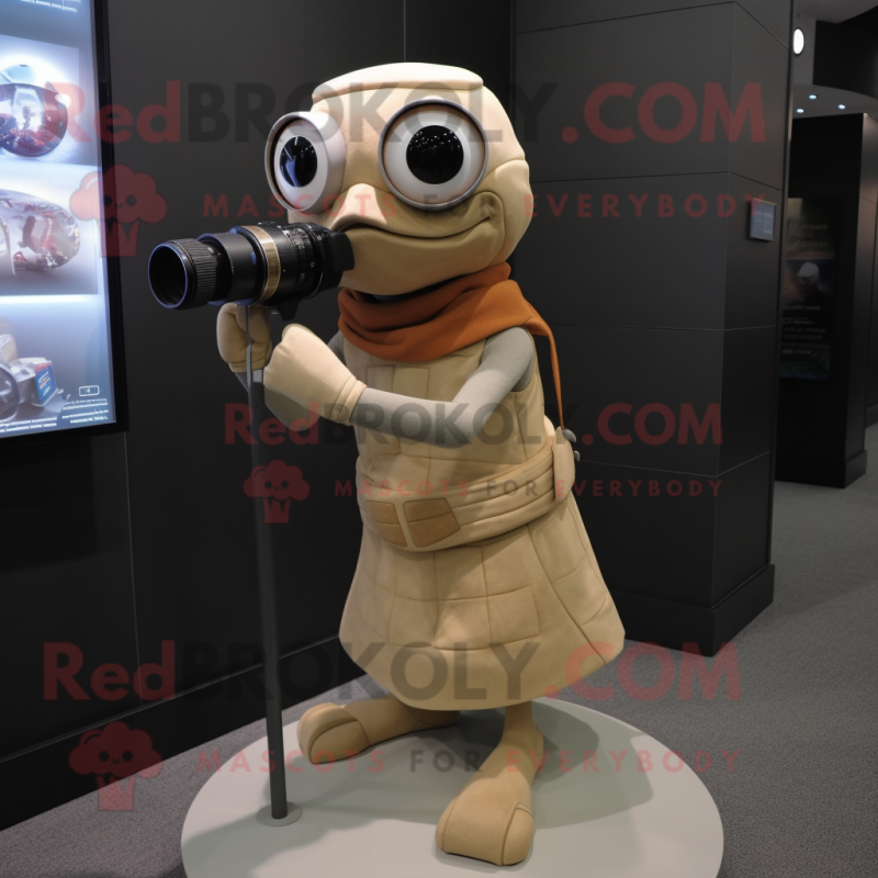 Tan Camera mascot costume character dressed with a Turtleneck and Keychains Tan Camera mascot costume character dressed with a Turtleneck and Keychains