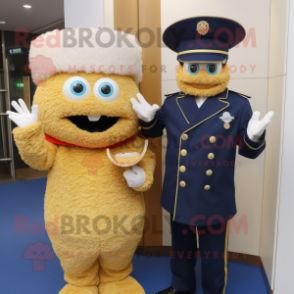 Navy Fried Rice mascot costume character dressed with a Suit and Clutch bags