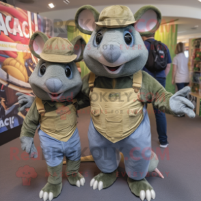 Olive Armadillo mascot costume character dressed with a Mom Jeans and Belts