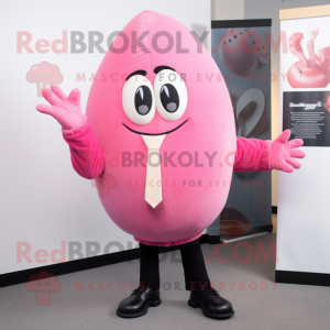 Pink Shakshuka mascot costume character dressed with a Suit Jacket and Ties