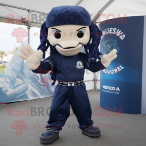 Navy Medusa mascot costume character dressed with a Jumpsuit and Headbands