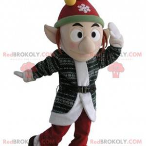 Mascotte de lutin avec un bonnet et les oreilles pointues -