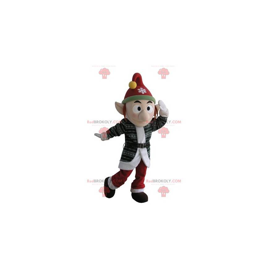 Mascotte de lutin avec un bonnet et les oreilles pointues -