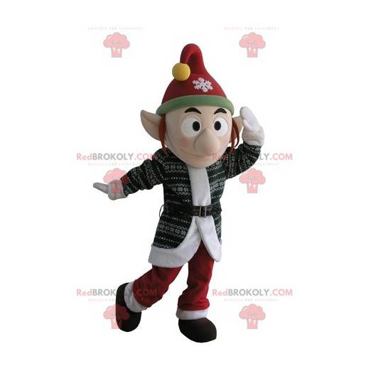 Mascotte de lutin avec un bonnet et les oreilles pointues -