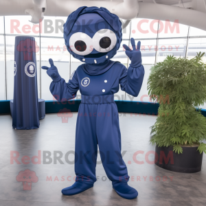 Navy Medusa mascot costume character dressed with a Jumpsuit and Headbands