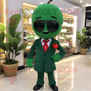 Forest Green Cherry mascot costume character dressed with a Blazer and Cummerbunds
