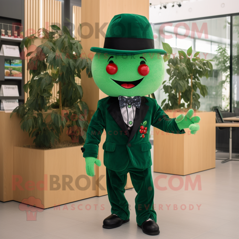 Forest Green Cherry mascot costume character dressed with a Blazer and Cummerbunds Forest Green Cherry mascot costume character dressed with a Blazer and Cummerbunds