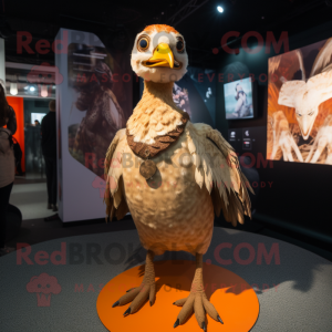 Tan Pheasant mascot costume character dressed with a Bodysuit and Rings