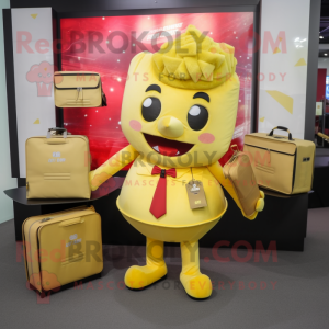 Gold Raspberry mascot costume character dressed with a Sheath Dress and Wallets