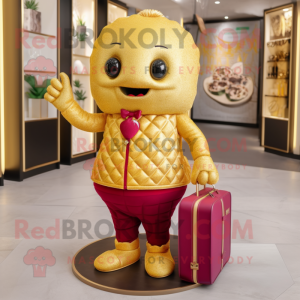 Gold Raspberry mascot costume character dressed with a Sheath Dress and Wallets