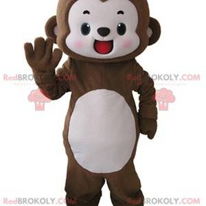 Velmi usměvavý hnědý a bílý opičí maskot - Redbrokoly.com