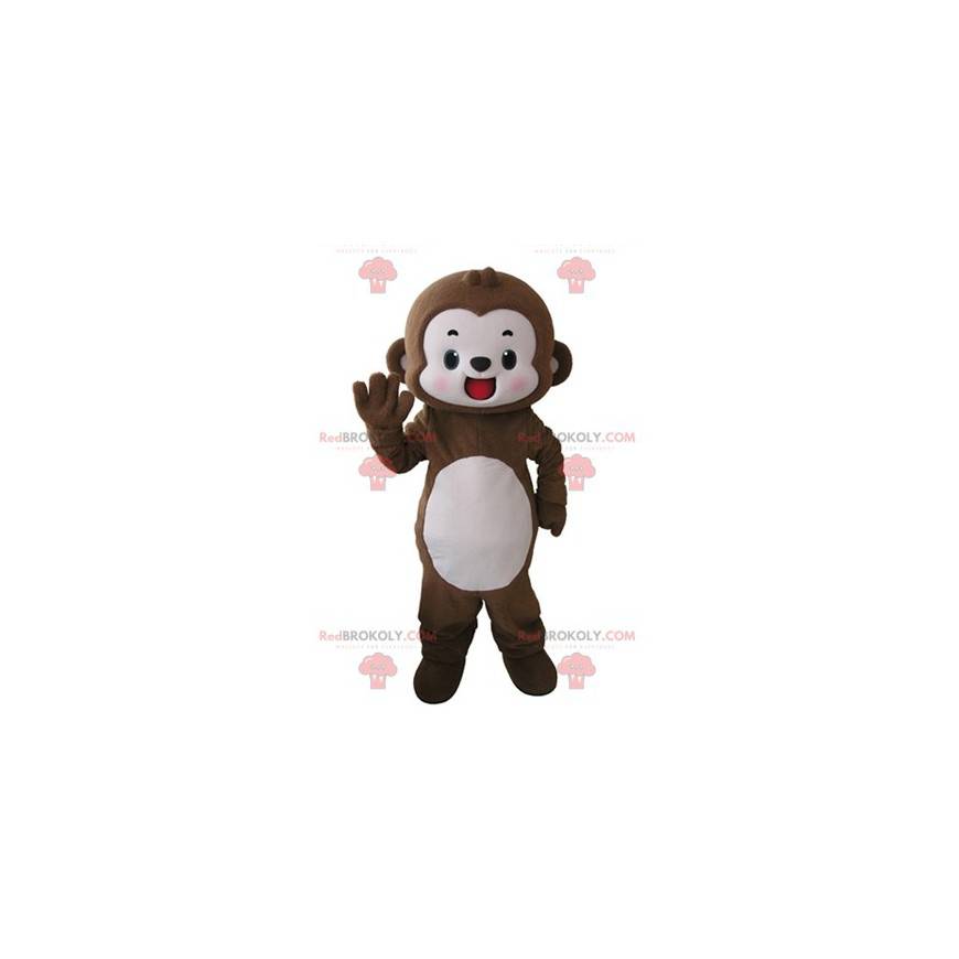 Mascotte de singe marron et blanc très souriant - Redbrokoly.com