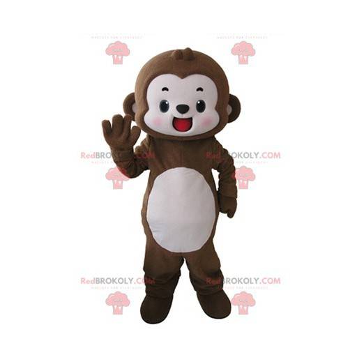 Mascotte scimmia marrone e bianca molto sorridente -