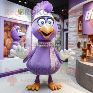 Lavender Turkey mascot costume character dressed with a Mini Dress and Beanies