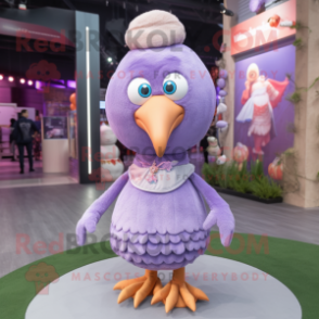 Lavender Turkey mascot costume character dressed with a Mini Dress and Beanies