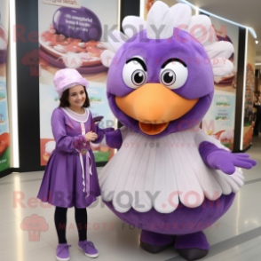 Lavender Turkey mascot costume character dressed with a Mini Dress and Beanies