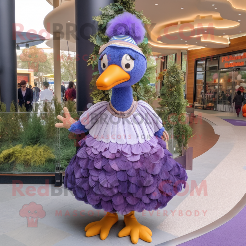 Lavender Turkey mascot costume character dressed with a Mini Dress and Beanies Lavender Turkey mascot costume character dressed with a Mini Dress and Beanies