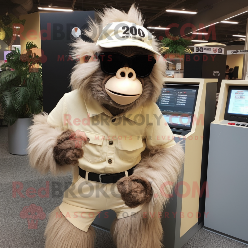 Beige Gorilla mascot costume character dressed with a Skirt and Sunglasses Beige Gorilla mascot costume character dressed with a Skirt and Sunglasses