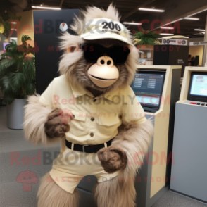 Beige Gorilla mascot costume character dressed with a Skirt and Sunglasses