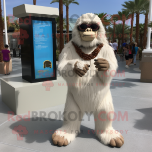 Beige Gorilla mascot costume character dressed with a Skirt and Sunglasses