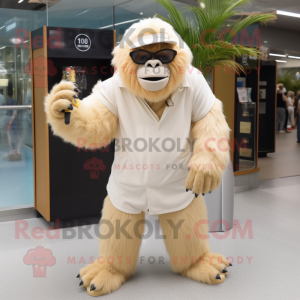 Beige Gorilla mascot costume character dressed with a Skirt and Sunglasses
