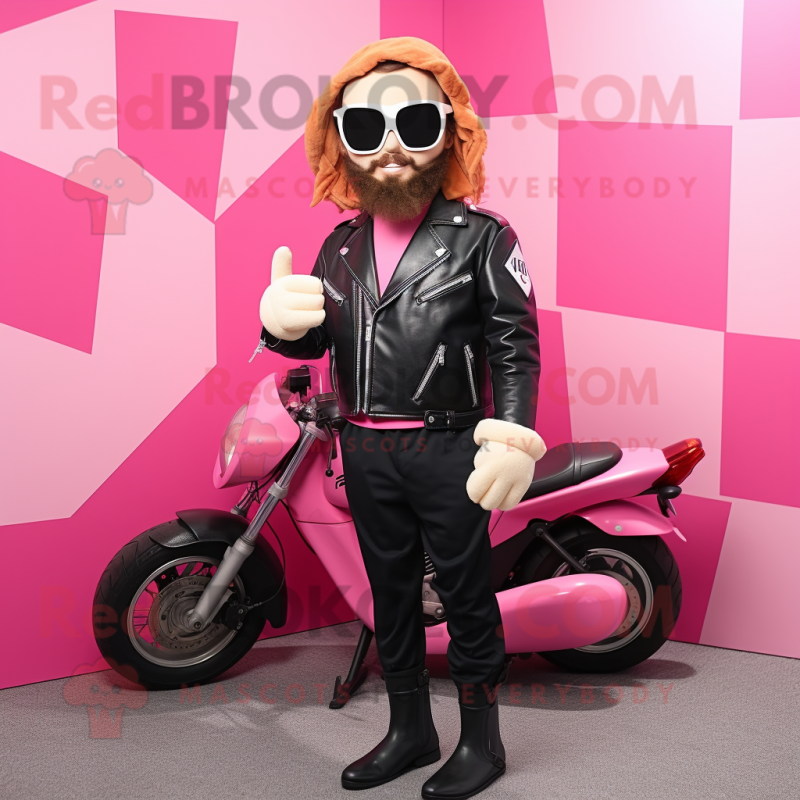 Pink Arrow Of Love mascot costume character dressed with a Biker Jacket and Pocket squares Pink Arrow Of Love mascot costume character dressed with a Biker Jacket and Pocket squares