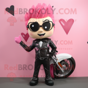 Pink Arrow Of Love mascot costume character dressed with a Biker Jacket and Pocket squares