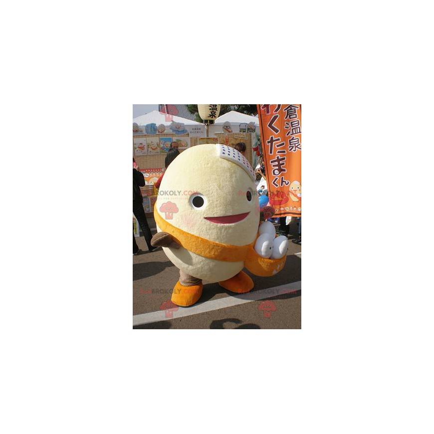 Giant egg mascot with a pouch filled with eggs - Redbrokoly.com