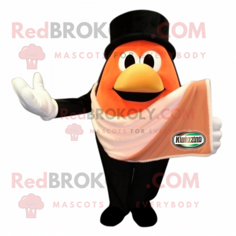 Peach Enchiladas mascot costume character dressed with a Tuxedo and Gloves Peach Enchiladas mascot costume character dressed with a Tuxedo and Gloves