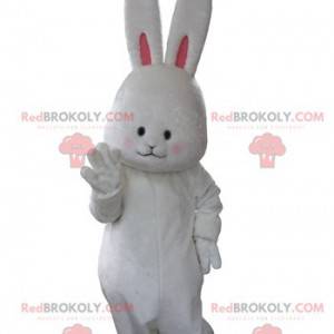 Mjuk och söt vit kaninmaskot med stora öron - Redbrokoly.com