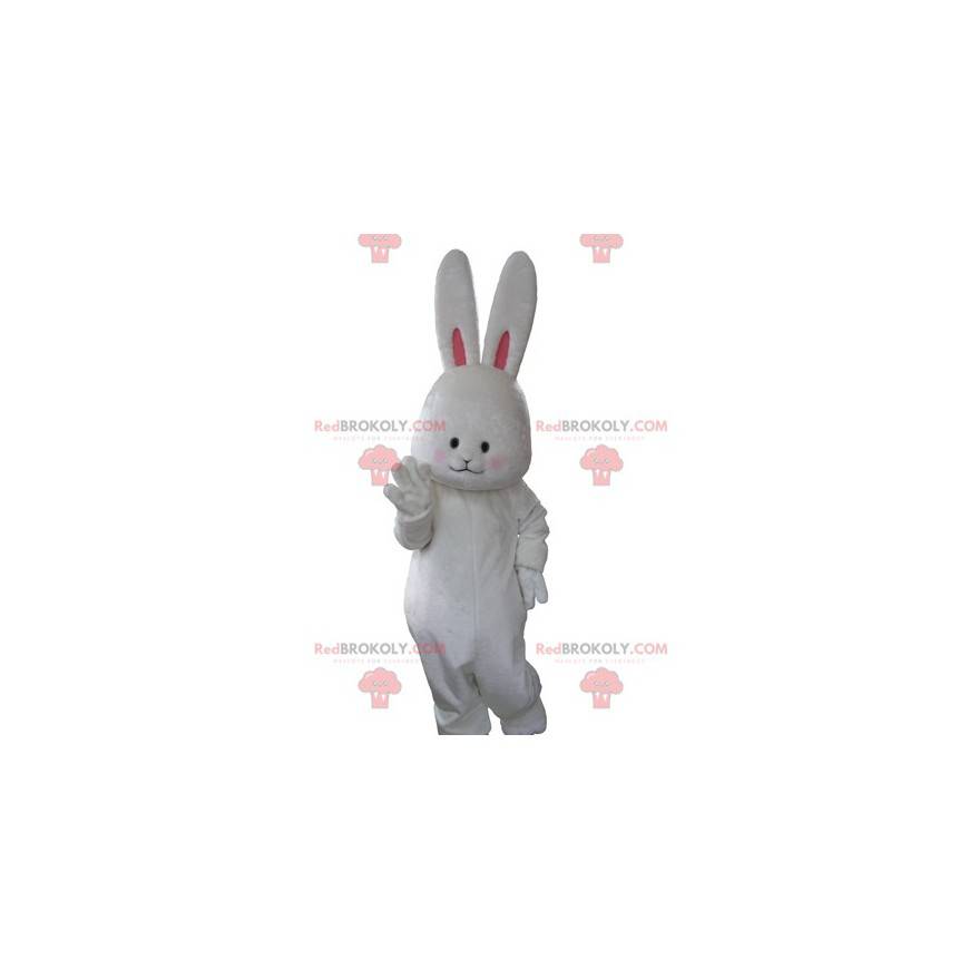 Měkký a roztomilý maskot bílého králíka s velkýma ušima -