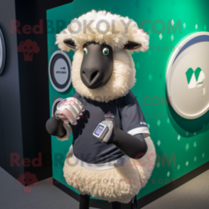 nan Suffolk Sheep mascot costume character dressed with a Polo Tee and Smartwatches