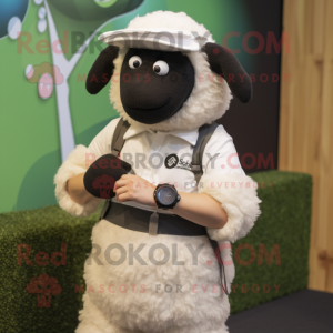 nan Suffolk Sheep mascot costume character dressed with a Polo Tee and Smartwatches